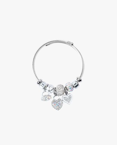  CECI - Vòng đeo tay nữ dáng hở phối charm trái tim đính đá 
