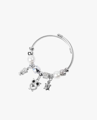  CECI - Vòng đeo tay nữ dáng hở phối set charm đính đá sang trọng 