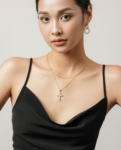  CECI - Vòng cổ nữ sợi mảnh phối mặt hình thánh giá đính đá thời trang 