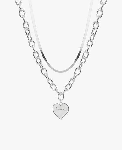  CECI - Vòng cổ nữ mắt xích bản lớn cá tính phối mặt trái tim 