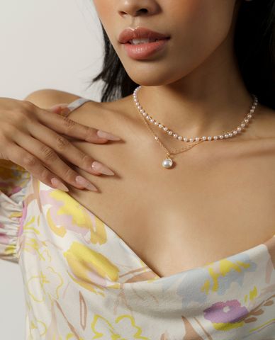  CECI - Dây chuyền nữ 2 tầng phối chuỗi hạt ngọc thời trang 