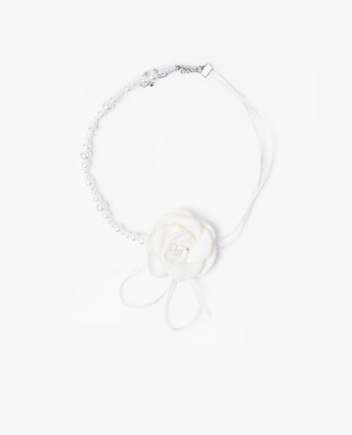  CECI - Vòng cổ nữ choker hoa hồng phối ngọc trai thanh lịch 