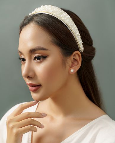  CECI - Băng đô vải nữ bản dày đính ngọc trai thanh lịch 