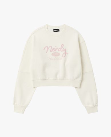  NERDY - Áo sweatshirt nữ cổ tròn tay dài phom croptop Lovely Letter Brushed 