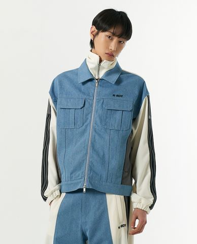  NERDY - Áo khoác denim unisex cổ bẻ tay dài Denim Mix 