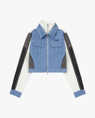  NERDY - Áo khoác denim nữ tay dài phom croptop Mix Track 