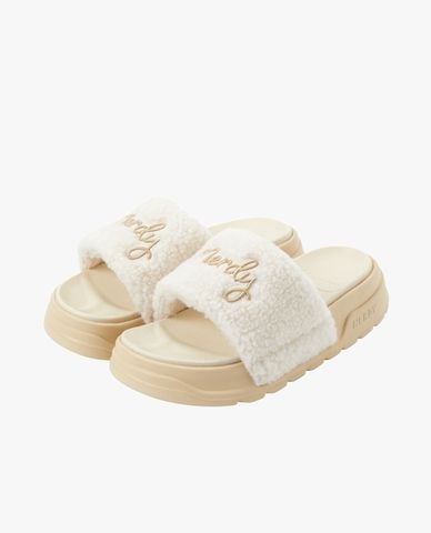  NERDY - Dép quai ngang unisex phối lông Lovely Letter Fleece 