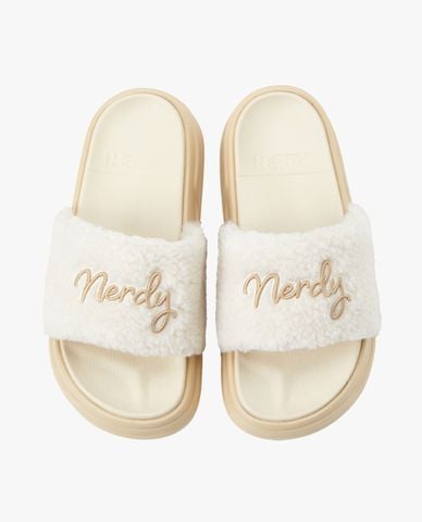  NERDY - Dép quai ngang unisex phối lông Lovely Letter Fleece 