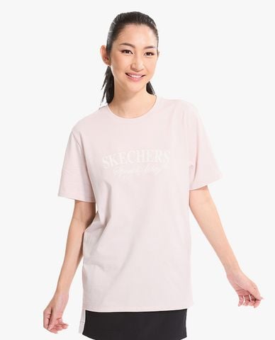  SKECHERS - Áo thun nữ cổ tròn tay ngắn Academia Iconic 