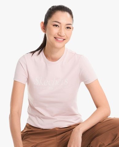  SKECHERS - Áo thun nữ cổ tròn tay ngắn Lounge 