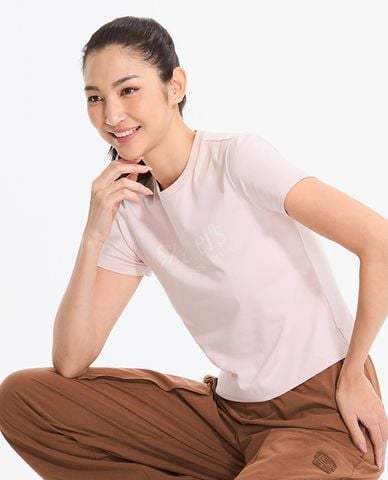  SKECHERS - Áo thun nữ cổ tròn tay ngắn Lounge 