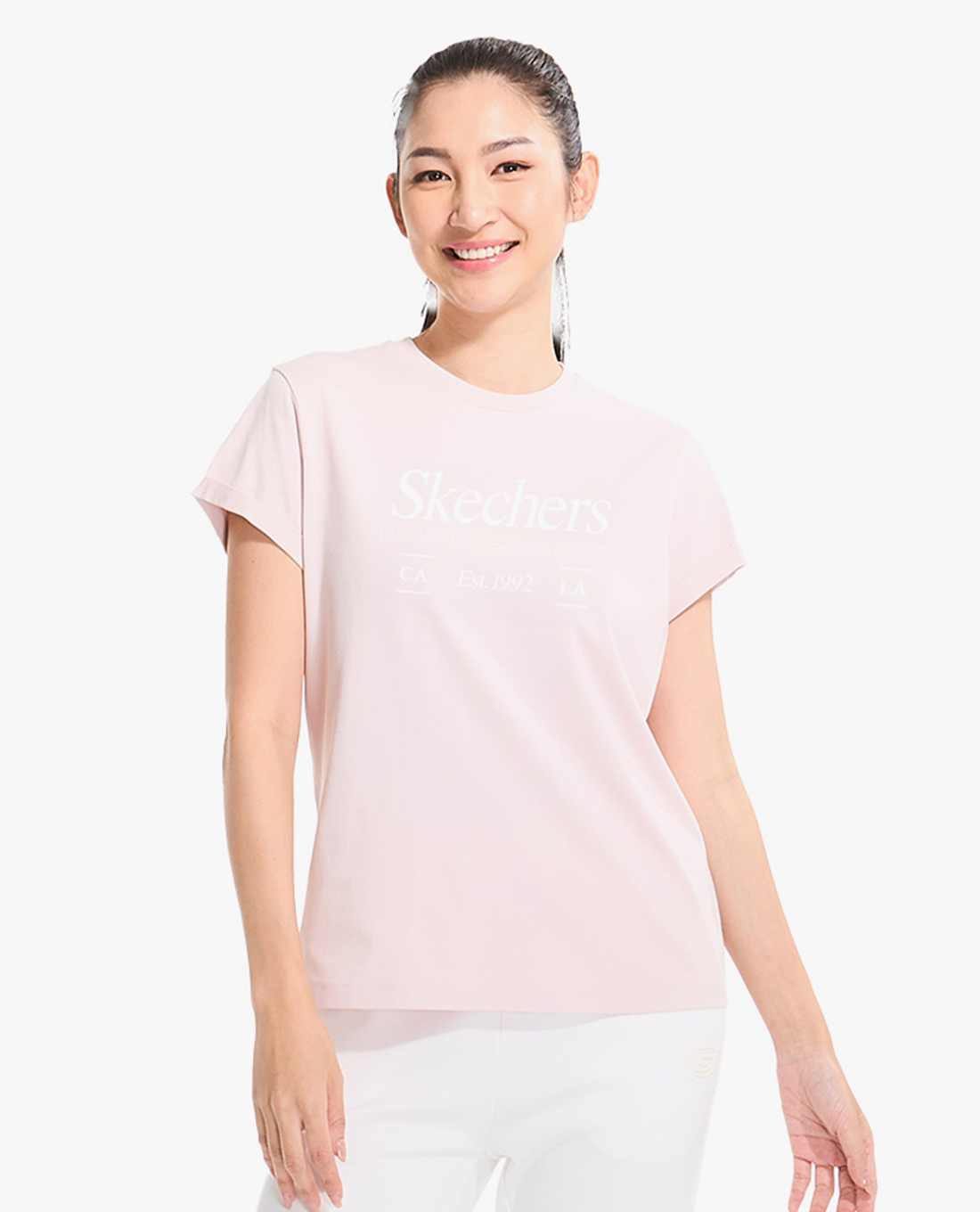 SKECHERS - Áo thun nữ cổ tròn tay ngắn Academia Iconic