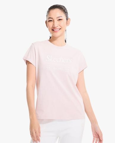  SKECHERS - Áo thun nữ cổ tròn tay ngắn Academia Iconic 