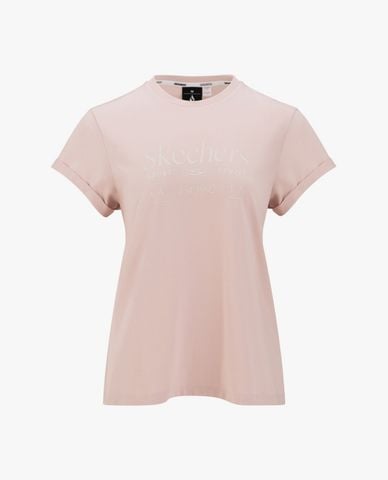  SKECHERS - Áo thun nữ cổ tròn tay ngắn Academia Iconic 