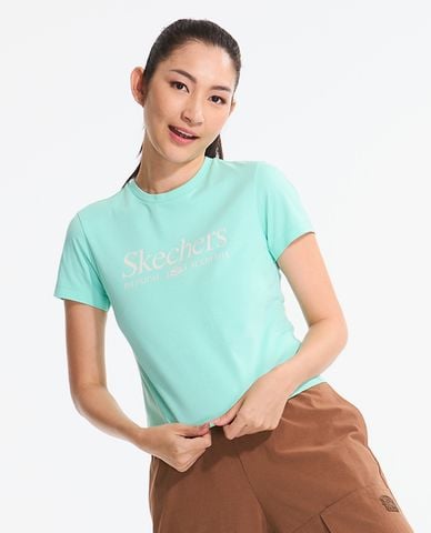  SKECHERS - Áo thun nữ cổ tròn tay ngắn Lounge 