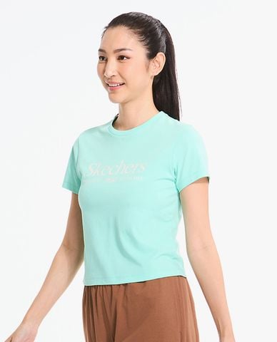  SKECHERS - Áo thun nữ cổ tròn tay ngắn Lounge 