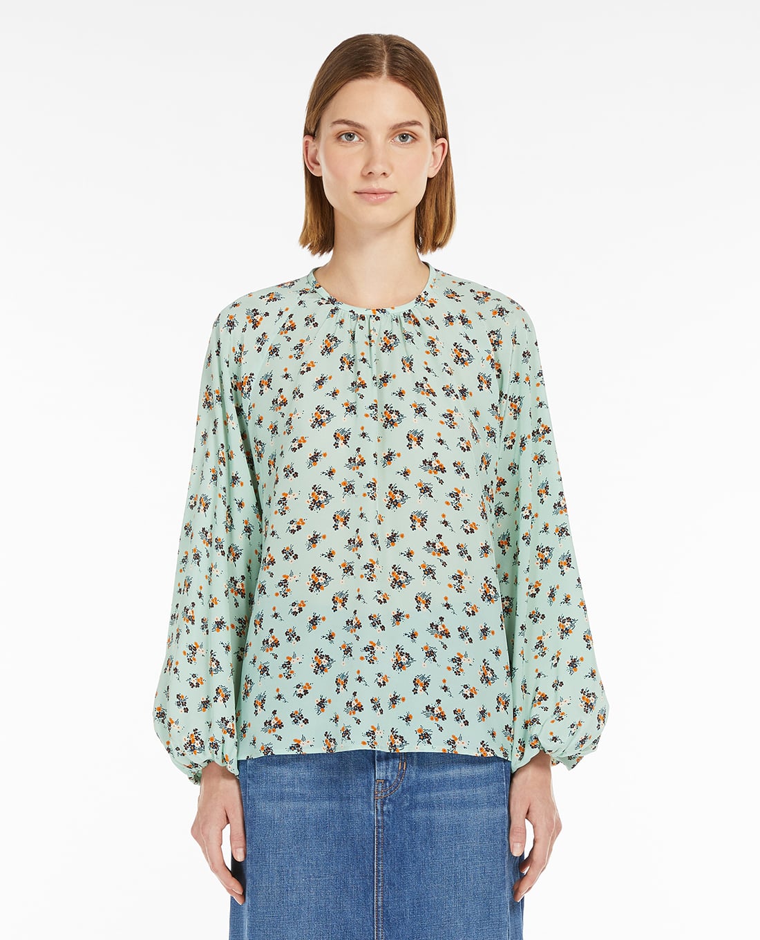 WEEKEND MAX MARA - Áo kiểu nữ cổ tròn tay dài in hoa Tebaide