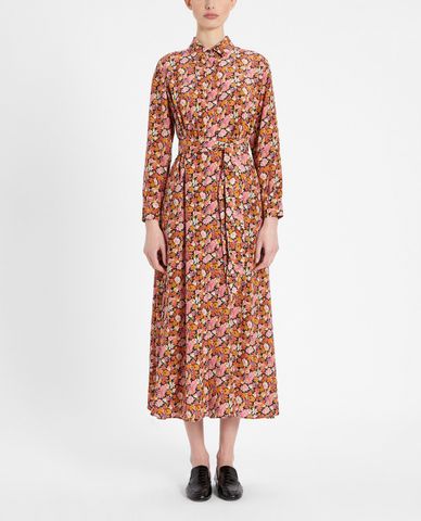  WEEKEND MAX MARA - Đầm midi tay dài cổ bẻ in hoa Silk Crepe De Chine 