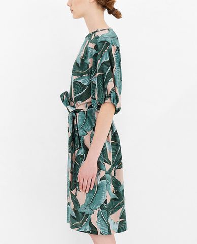  WEEKEND MAX MARA - Đầm midi cổ thuyền ngắn tay phối thắt lưng thời trang 