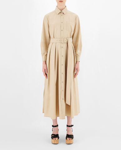  WEEKEND MAX MARA - Đầm midi sơ mi tay dài xếp li thời trang Cotton Poplin 