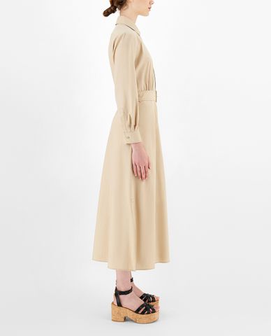  WEEKEND MAX MARA - Đầm midi sơ mi tay dài xếp li thời trang Cotton Poplin 