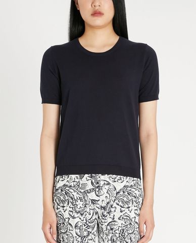  WEEKEND MAX MARA - Áo sweater nữ tay ngắn cổ tròn thời trang Silk & Cotton 