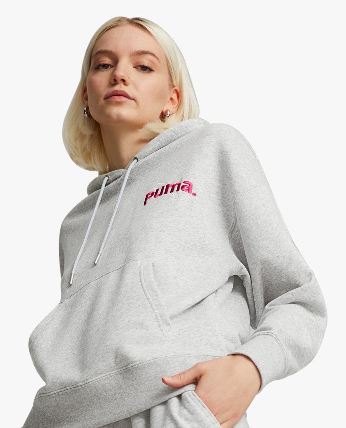 PUMA - Áo hoodie nữ tay dài phối mũ Team