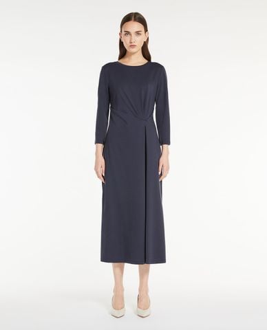  WEEKEND MAX MARA - Đầm midi cổ tròn tay dài xẻ tà phối xếp li Gessy 