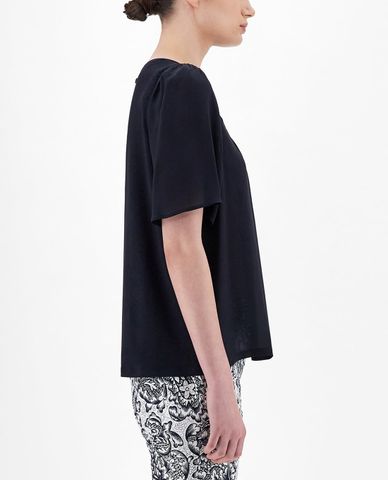  WEEKEND MAX MARA - Áo kiểu nữ cổ tròn ngắn tay Silk Crepe De Chine 