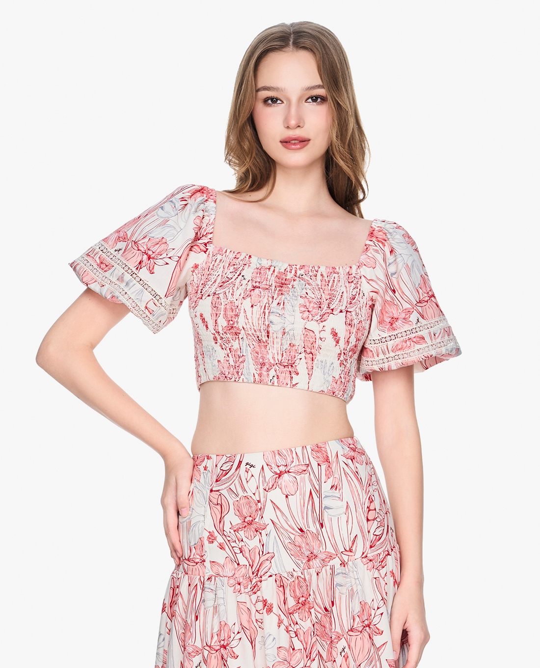 GIGI - Áo kiểu nữ tay ngắn phom croptop in hoa nữ tính