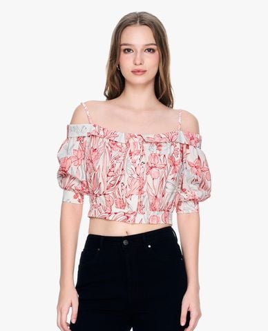  GIGI - Áo trễ vai nữ phom croptop in hoa nữ tính 