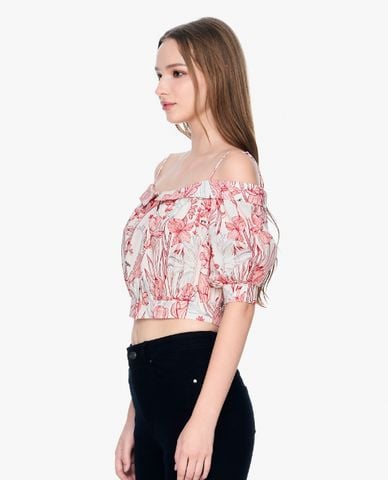  GIGI - Áo trễ vai nữ phom croptop in hoa nữ tính 