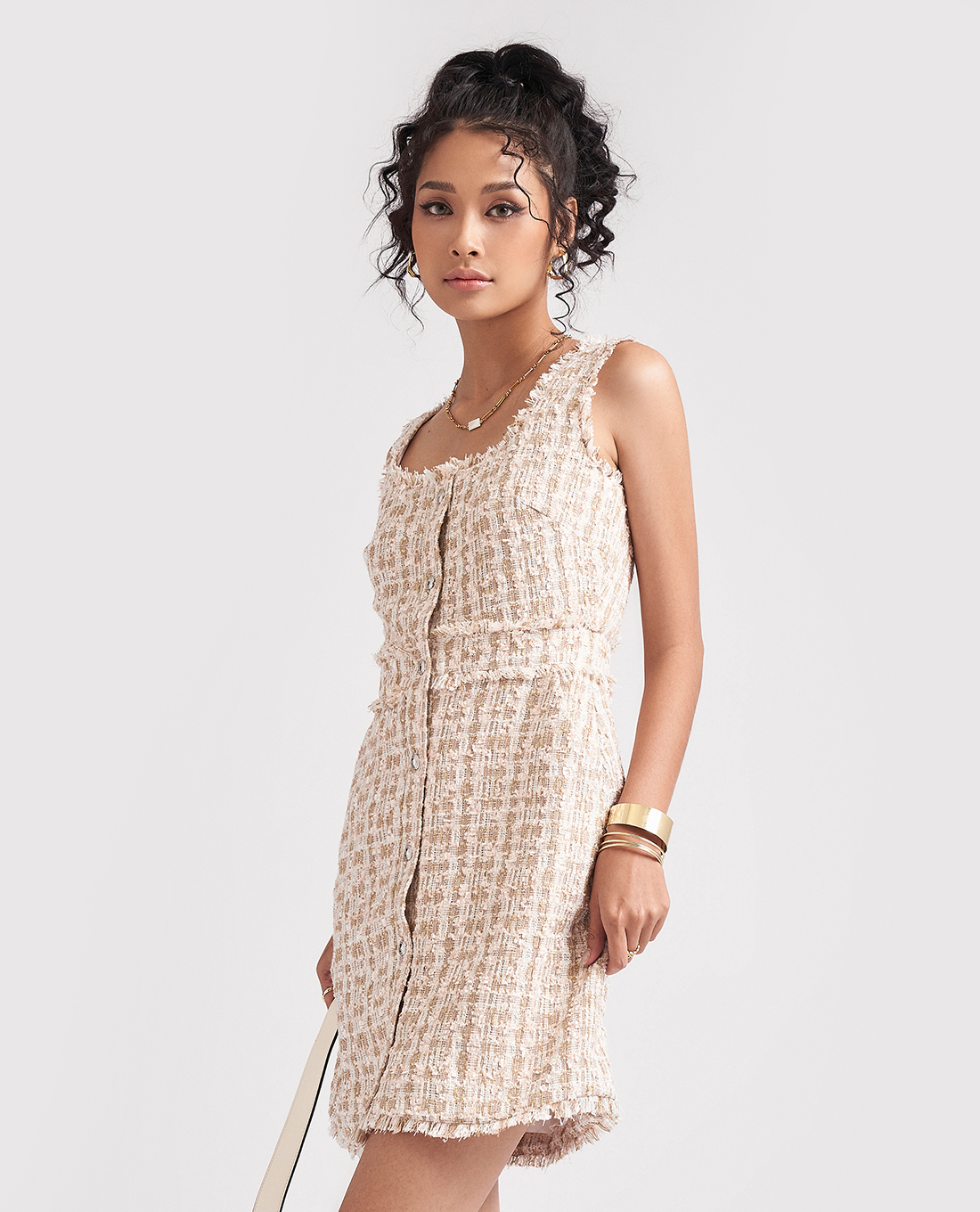GIGI - Đầm sát nách mini tweed cổ vuông hiện đại