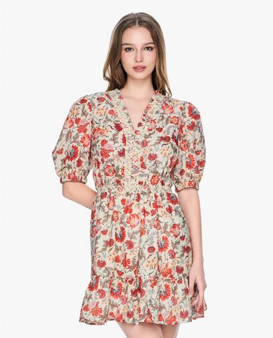  GIGI - Đầm mini cổ V tay ngắn in hoa thời trang 