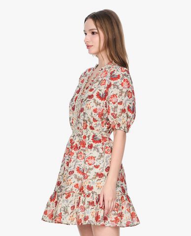  GIGI - Đầm mini cổ V tay ngắn in hoa thời trang 