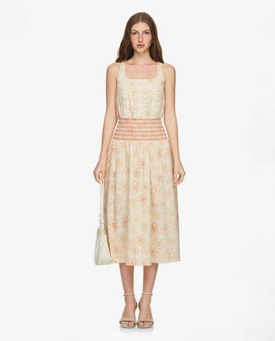  GIGI - Đầm hai dây midi cổ vuông in hoa 