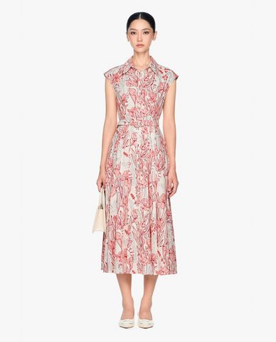  GIGI - Đầm sát nách midi cổ bẻ phối thắt lưng thanh lịch 