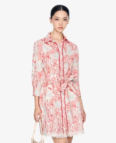  GIGI - Đầm sơ mi mini cổ bẻ tay dài phối nơ thanh lịch 