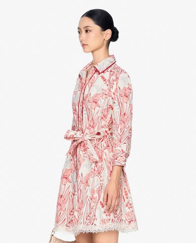  GIGI - Đầm sơ mi mini cổ bẻ tay dài phối nơ thanh lịch 