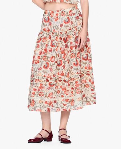  GIGI - Chân váy chữ A midi phối họa tiết hoa thời trang 
