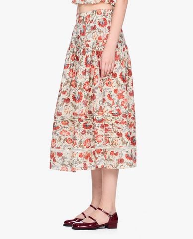  GIGI - Chân váy chữ A midi phối họa tiết hoa thời trang 