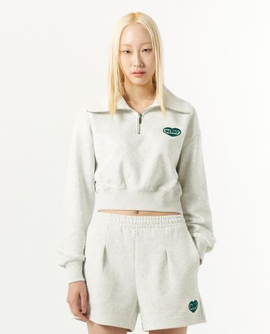  NERDY - Áo sweatshirt nữ cổ bẻ tay dài phom croptop Souffle 