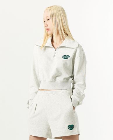  NERDY - Áo sweatshirt nữ cổ bẻ tay dài phom croptop Souffle 