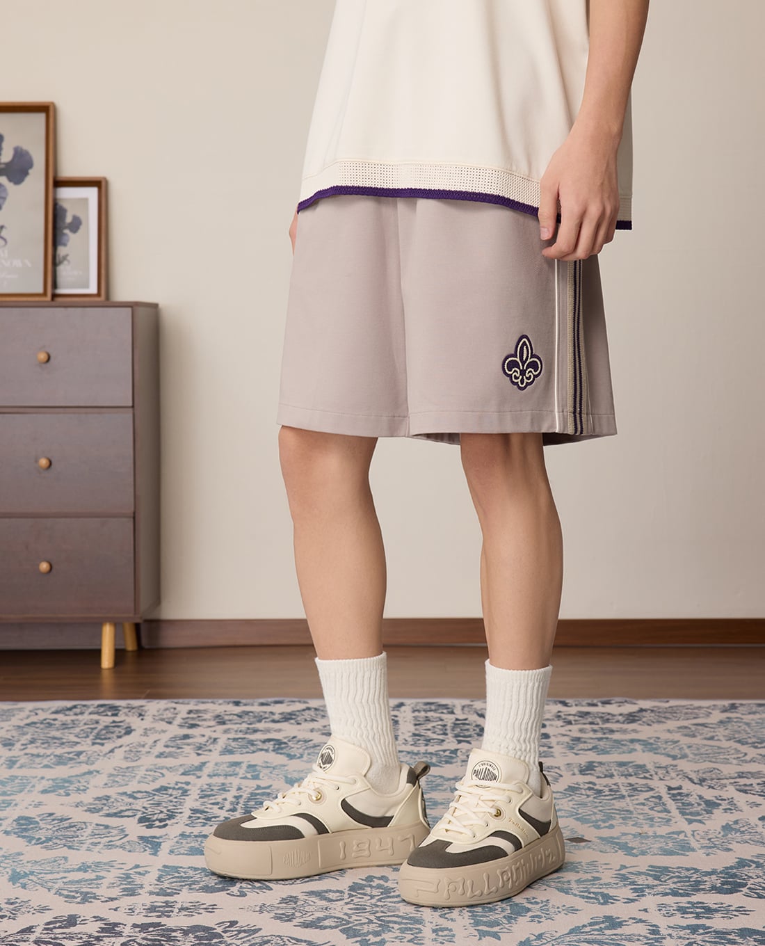 PALLADIUM - Quần short nam ống rộng lưng thun