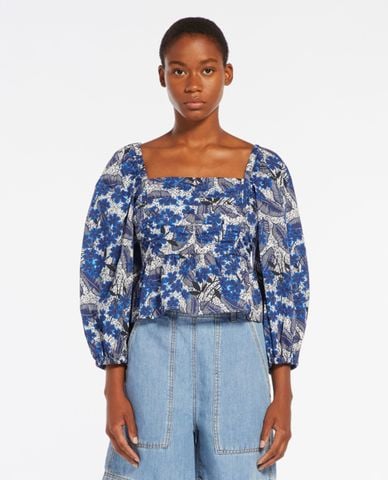  WEEKEND MAX MARA - Áo kiểu cổ vuông tay phồng hoạ tiết Palpiti 