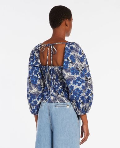  WEEKEND MAX MARA - Áo kiểu cổ vuông tay phồng hoạ tiết Palpiti 