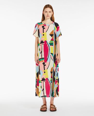  WEEKEND MAX MARA - Đầm midi cổ tròn tay ngắn phối hoạ tiết nổi bật Orchis 