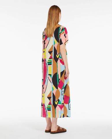  WEEKEND MAX MARA - Đầm midi cổ tròn tay ngắn phối hoạ tiết nổi bật Orchis 