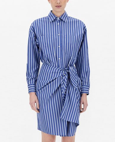  WEEKEND MAX MARA - Đầm mini sơ mi tay dài kẻ sọc Cotton Poplin 