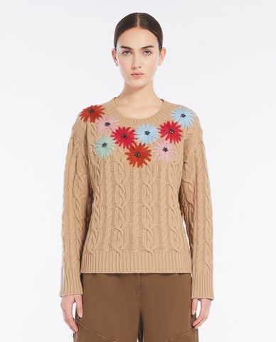  WEEKEND MAX MARA - Áo sweater nữ cổ tròn tay dài thêu hoa Sasia 